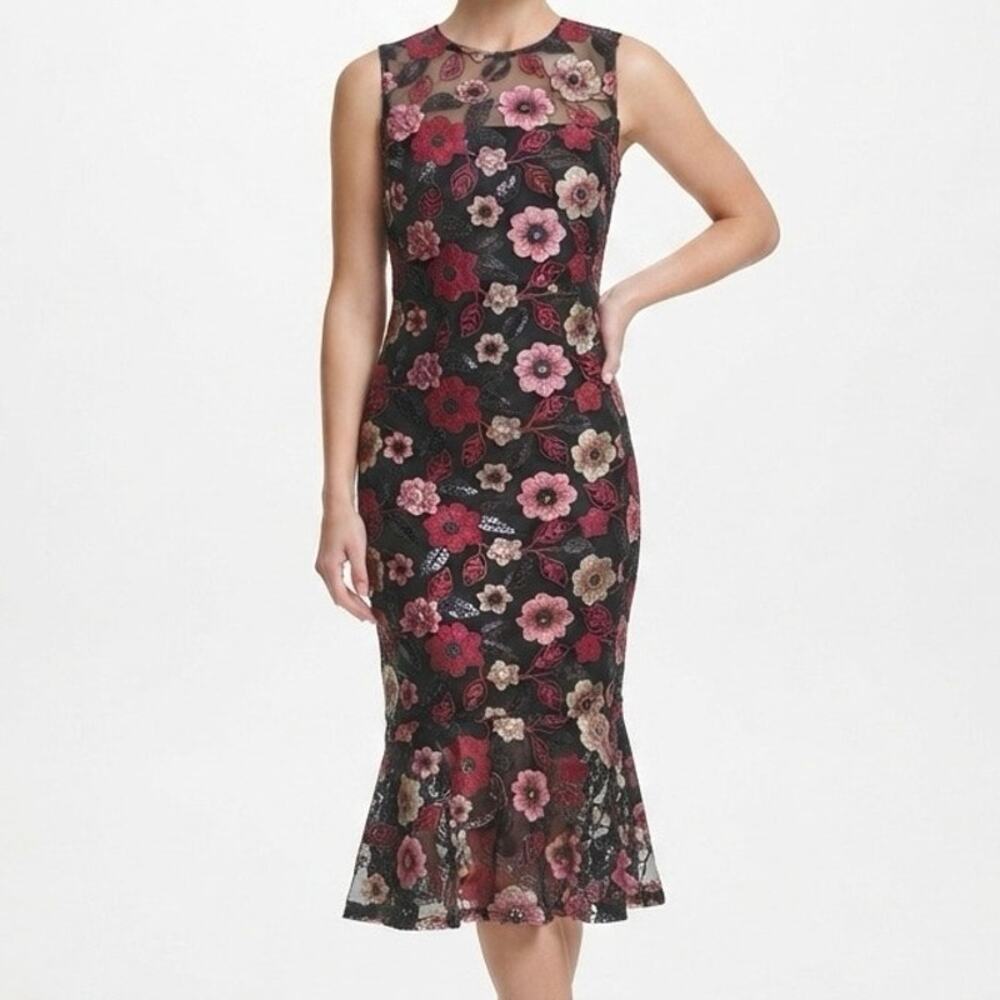 calvin klein black and red dress Floral Sequin Embroidered Mermaid Midi Size 2 Homecoming dresses Size:39.5 (US 9) Date: Classic Style black bolero jacket for Red Black
